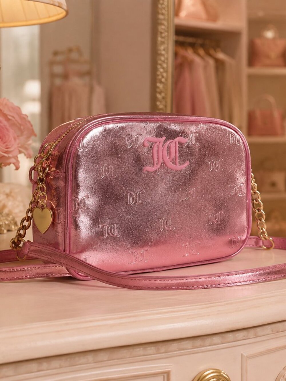 Juicy Couture Good Times Pink Metallic Crossbody Bag NWT
